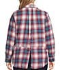 Intro Plus Size Woven Pucker Plaid Wineberry Point Collar 3/4 Rolled-Tab Sleeve Button Front Shirt, Color:Wineberry - Image 4