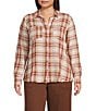 Intro Plus Size Woven Pucker Plaid Wood Thrush Point Collar 3/4 Rolled-Tab Sleeve Button Front Shirt, Color:Wood Thrush - Image 3