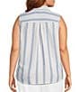 Intro Plus Size Woven Stripe Point Collar Sleeveless Button-Front Tie Hem Shirt - Image 2