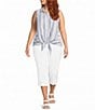 Intro Plus Size Woven Stripe Point Collar Sleeveless Button-Front Tie Hem Shirt - Image 3