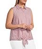Intro Plus Size Woven Stripe Point Collar Sleeveless Button-Front Tie Hem Shirt - Image 1