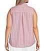 Intro Plus Size Woven Stripe Point Collar Sleeveless Button-Front Tie Hem Shirt - Image 2