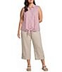 Intro Plus Size Woven Stripe Point Collar Sleeveless Button-Front Tie Hem Shirt - Image 3