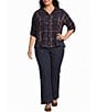 Intro Plus Woven Point Navy Beat Plaid Print Collar Long Roll-Tab Sleeve Button-Front Denim Shirt - Image 4
