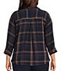 Intro Plus Size Woven Navy Beat Plaid Print Point Collar Long Roll-Tab Sleeve Button-Front Shirt - Image 3