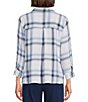 Intro Pucker Plaid Point Collar 3/4 Roll-Tab Sleeve Button-Front Shirt - Image 2