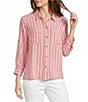 Intro Pucker Plaid Stripe Point Collar 3/4 Roll-Tab Sleeve Button-Front Shirt - Image 1