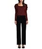 Intro Red Lurex Scoop Neck Long Sleeve Knit Top, Color:Red Lurex - Image 3