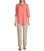 Intro Long Roll-Tab Sleeve Button Front Slub Lyocell Shirt, Color:Shell Pink - Image 3