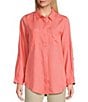 Intro Long Roll-Tab Sleeve Button Front Slub Lyocell Shirt, Color:Shell Pink - Image 4