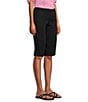 Color:Ebony Black - Image 3 - Rose Heatseal Trim Side Hem Embellished Tummy Panel Mid Rise Bermuda Skimmer Shorts