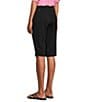Color:Ebony Black - Image 4 - Rose Heatseal Trim Side Hem Embellished Tummy Panel Mid Rise Bermuda Skimmer Shorts