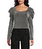 Intro Silver Lurex Scoop Neck Long Sleeve Knit Top, Color:Silver Lurex - Image 1
