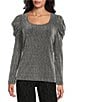 Intro Silver Lurex Scoop Neck Long Sleeve Knit Top, Color:Silver Lurex - Image 2