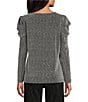 Intro Silver Lurex Scoop Neck Long Sleeve Knit Top, Color:Silver Lurex - Image 3