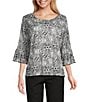 Intro Soft Mesh Mini Animal Print 3/4 Romantic Sleeve Top, Color:New Natural Pearl - Image 1