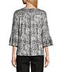 Intro Soft Mesh Mini Animal Print 3/4 Romantic Sleeve Top, Color:New Natural Pearl - Image 2