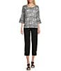 Intro Soft Mesh Mini Animal Print 3/4 Romantic Sleeve Top, Color:New Natural Pearl - Image 3