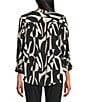 Intro Soft Puckered Large Geo Print Round Band Collar Neck 3/4 Sleeve Button-Front Shirt, Color:Ebony Black Large Geo Print - Image 2