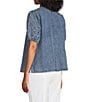 Intro Split V-Neck Embroidered Elbow Puff Sleeve Denim Blouse - Image 4
