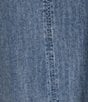 Intro Split V-Neck Embroidered Elbow Puff Sleeve Denim Blouse - Image 6