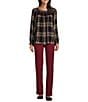 Intro Stella Double Knit Slim Straight Leg Pull-On Pants, Color:Cabernet - Image 3