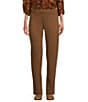 Intro Stella Double Knit Slim Straight Leg Pull-On Pants, Color:Saddle - Image 1
