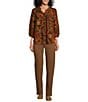 Intro Stella Double Knit Slim Straight Leg Pull-On Pants, Color:Saddle - Image 3