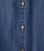 Intro Tencel Slub Medium Wash Gold Stitching Split Round V-Neck 3/4 Sleeve Draped Easy Shirring Shirt, Color:Medium Wash/Gold Stitching - Image 4
