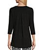 Intro Scoop Neck 3/4 Sleeve Pleat Back High-Low Hem Legging Tee Shirt, Color:Black - Image 2