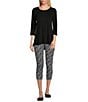 Intro Scoop Neck 3/4 Sleeve Pleat Back High-Low Hem Legging Tee Shirt, Color:Black - Image 3
