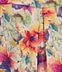 Color:Aqua Wave/Watercolor Floral Print - Image 4 - Watercolor Knit Jersey Floral Print Scoop Neck 3/4 Sleeve Pleated Back High-Low Hem Legging Tee