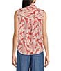 Intro Woven Abstract Leaf Print Point Collar Sleeveless Tie Hem Button-Front Shirt - Image 2