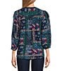 Woven Insignia Blue Embroidered Y-Neck 3/4 Elastic Cuffed Sleeves Button Front Shirt - Image 2