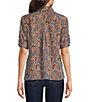 Intro Woven Jacobean Denim Print Point Collar Long Roll-Tab Sleeve Button-Front Shirt - Image 2