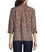 Intro Jacobean Print Lyocell 3/4 Roll-Tab Sleeve Button Front Top - Image 2