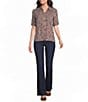 Intro Jacobean Print Lyocell 3/4 Roll-Tab Sleeve Button Front Top - Image 3