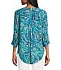 Intro Woven Mosaic Blue Split V-Neck 3/4 Roll-Tab Sleeve Button Front Shirt, Color:Mosaic Blue - Image 2