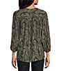 Intro Woven Olive Sprig Embroidered Y-Neck 3/4 Cuffed Sleeve Button Front Shirt - Image 2
