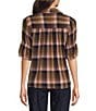 Intro Woven Plaid Point Collar Double Puff Elbow Length Sleeve Front Button Placket Shirt - Image 6