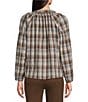 Intro Woven Plaid Y-Neck Long Sleeve Top - Image 2