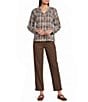 Intro Woven Plaid Y-Neck Long Sleeve Top - Image 3