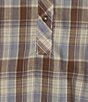 Intro Woven Plaid Y-Neck Long Sleeve Top - Image 4