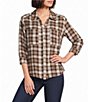 Intro Woven Point Monks Robe Plaid Print Collar Long Roll-Tab Sleeve Button-Front Denim Shirt - Image 1