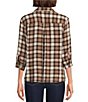 Intro Woven Point Monks Robe Plaid Print Collar Long Roll-Tab Sleeve Button-Front Denim Shirt - Image 2