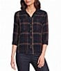 Intro Woven Navy Beat Plaid Print Point Collar Long Roll-Tab Sleeve Button-Front Shirt - Image 1