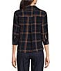 Intro Woven Navy Beat Plaid Print Point Collar Long Roll-Tab Sleeve Button-Front Shirt - Image 2