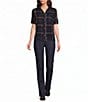 Intro Woven Navy Beat Plaid Print Point Collar Long Roll-Tab Sleeve Button-Front Shirt - Image 3