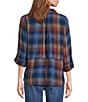 Intro Woven Pucker Plaid Blue Quartz Point Collar 3/4 Rolled-Tab Sleeve Button Front Shirt, Color:Blue Quartz - Image 2