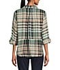 Intro Woven Pucker Plaid Cubb Point Collar 3/4 Rolled-Tab Sleeve Button Front Shirt, Color:Cubb - Image 2